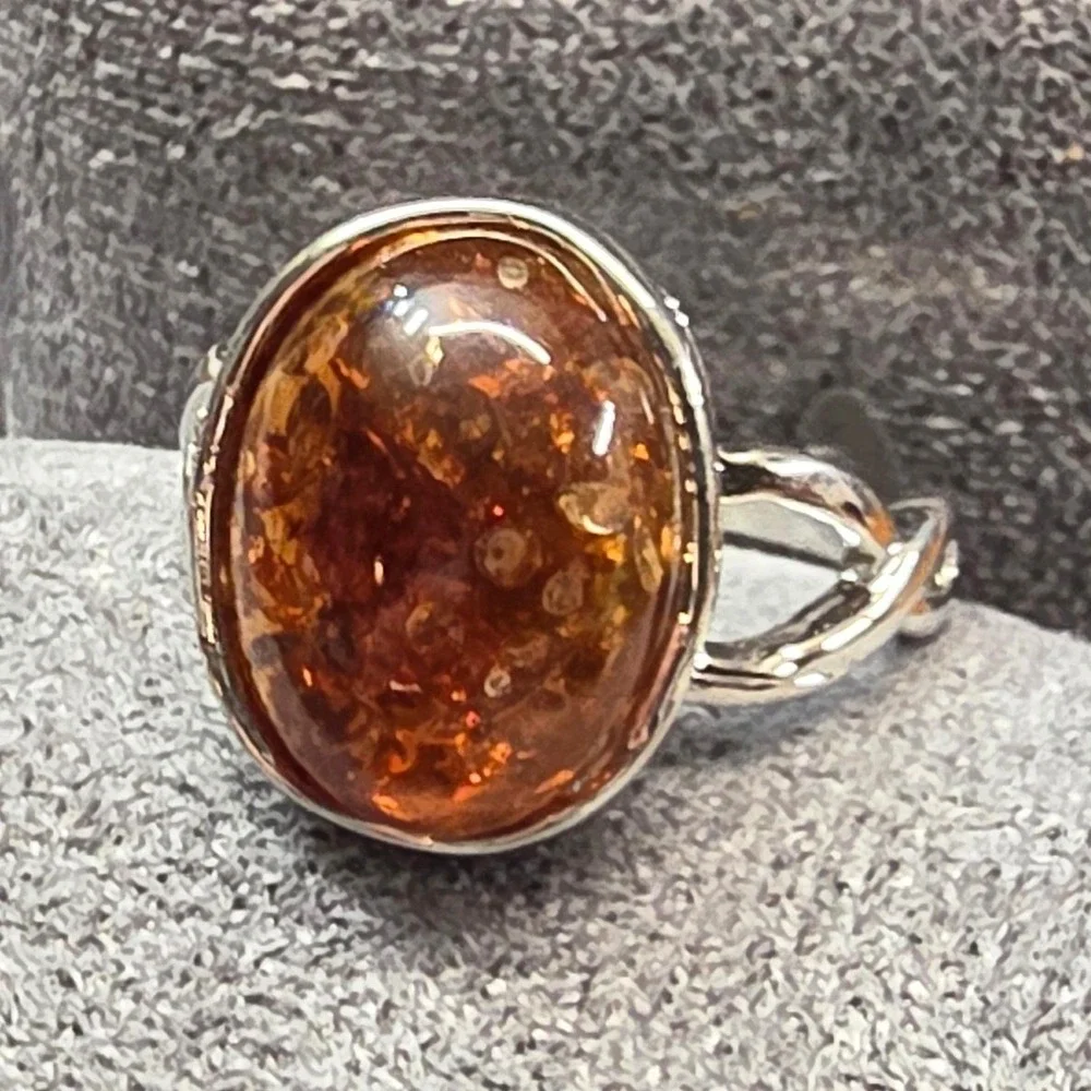 New Brown Sparkly Cabochon SilverTone Statement Ring Plus‎ Size 10 Brown Stone